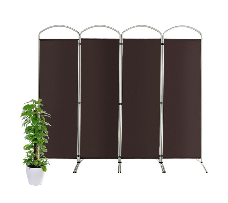 Paravent De Confidentialité Pliant à 4 Panneaux Cloison De Séparation De 188 Cm Tissu Marron