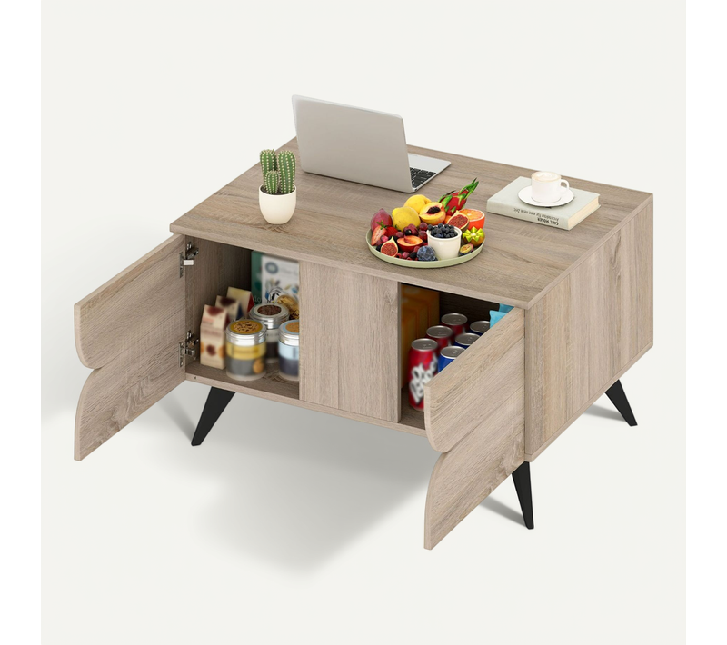 Table Basse Table De Salon Avec Compartiments Et 3 Tiroirs 80x60x46cm Mdf Naturel