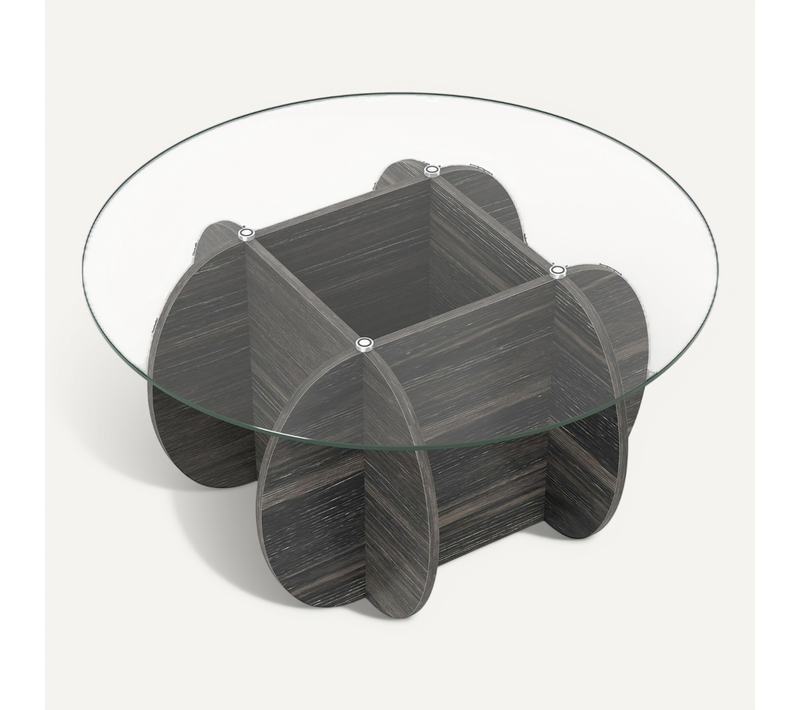 Table Basse Ronde De 89cm Table De Salon Avec Plateau En Verre Trempé Base En Bois Massif
