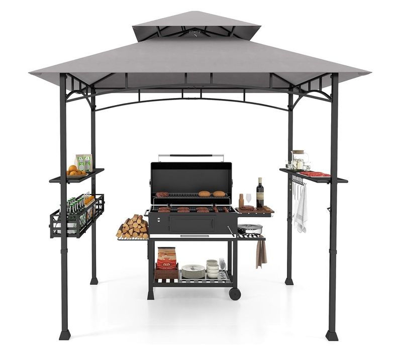 Tonnelle Barbecue Exterieur Auvent Abri Barbecue 2 Tablettes De Service Toit Ventilé Grand Panier