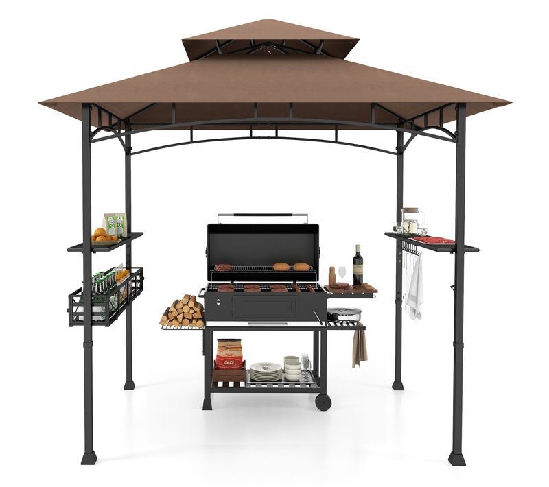 Tonnelle De Barbecue 242x153cm Avec 2 Etagères Latérales Abri Barbecue Cadre En Métal Café