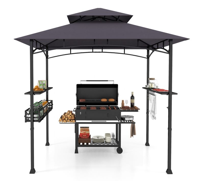 Tonnelle De Barbecue 242x153cm Avec 2 Etagères Latérales Abri Barbecue Cadre En Métal Gris Foncé