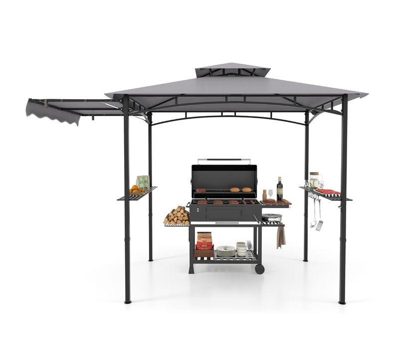 Tonnelle De Barbecue 318 X 153 Cm Avec Auvent Latéral Abri Barbecue Cadre En Métal Noir
