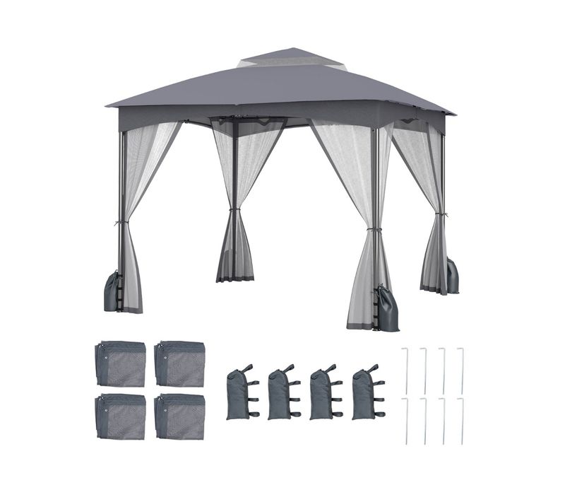 Tonnelle De Jardin 300x300 Cm Avec Parois En Filet Tente De Reception Avec Double Toit Gris