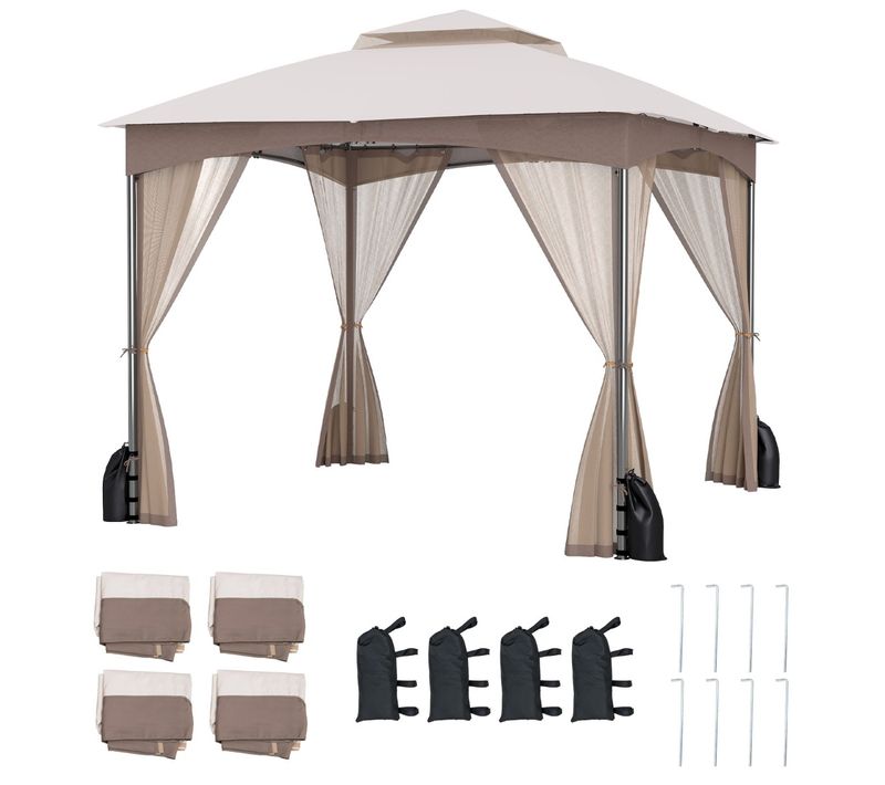Tonnelle De Jardin 300x300 Cm Avec Parois En Filet Tente De Reception Avec Double Toit Kaki