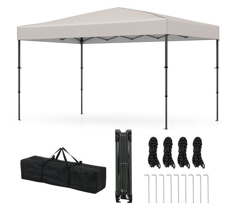 Tonnelle De Jardin 365x225cm Tente Pliable Portable Avec Sac De Transport 9 Piquets Beige