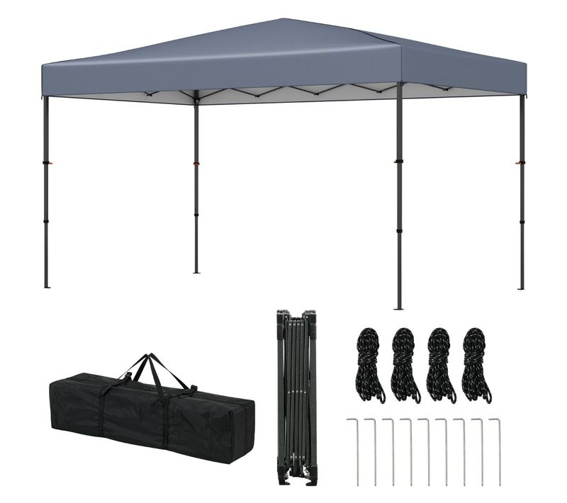 Tonnelle De Jardin 365 X 225cm Tente Pliable Portable Avec Sac De Transport 9 Piquets 4 Cordes Gris