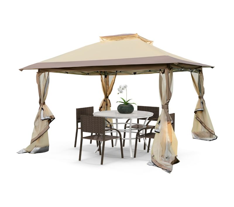 Tonnelle De Jardin Instantanée Double Toit 360x360cm Tente Réception Avec Sac De Transport Café