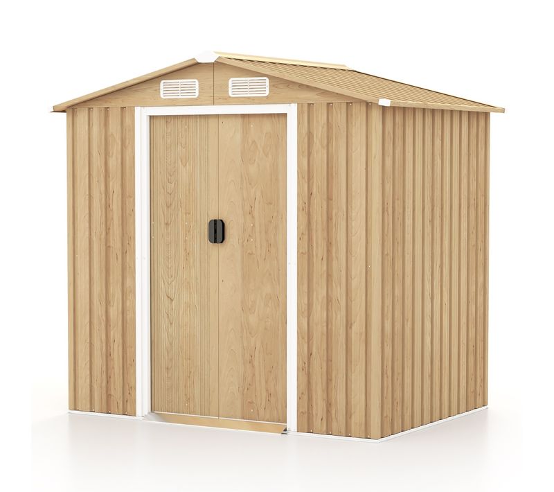 Abri De Jardin 2.3㎡ Acier Galvanisé Anti-uv 196x142x186cm Cabane De Jardin Avec Porte Naturel