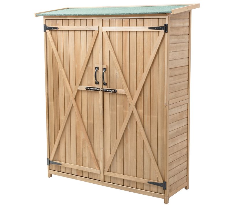 Abri De Jardin Bois Cabane De Jardin 2 Portes Avec Loquet Toit Incliné 140x50x162cm Naturel