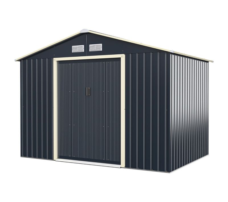 Abri Pour Vélo Métal 5,29 ㎡ 277x191x202cm 2 Portes Verrouillables 4 Trous D'aération Gris