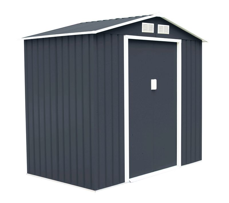 Abri De Jardin Métal Cabane à Outils Tôle Galvanisée 2 Portes 2 Fenêtres 213x127x185cm Gris