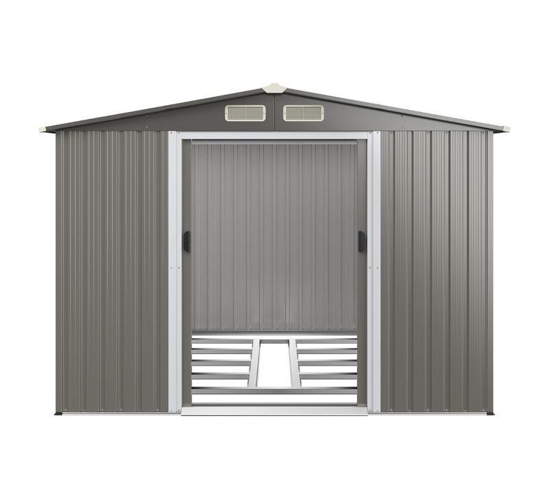 Abri De Jardin Métal Extérieur Acier Galvanisé Avec 4 Persiennes 2 Porte Et Rampe 260x207x181cm