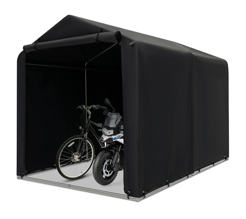 Abri De Vélos Abri De Garage Portable Avec Porte à Fermeture Enroulable Bache Motos Gris Foncé