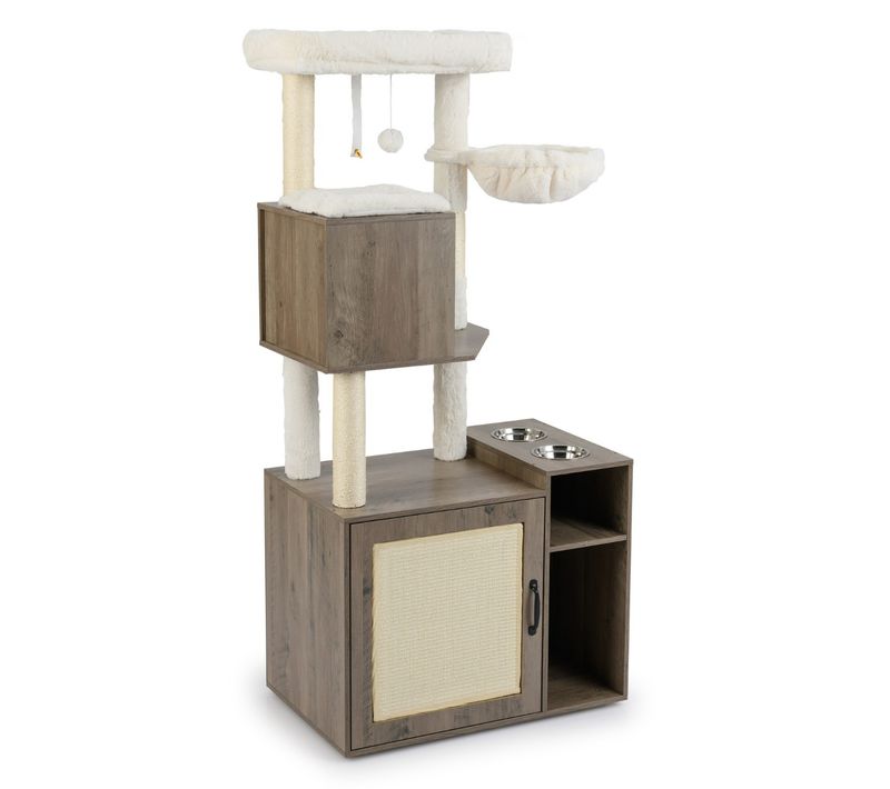 Arbre à Chat Avec Bac à Litière Tour Pour Chat Avec Poteau Tapis à Griffer En Sisal Grisetbois