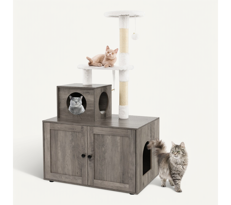 Arbre à Chat En Bois 132 Cm Avec Griffoir En Sisal Style Industriel Gris