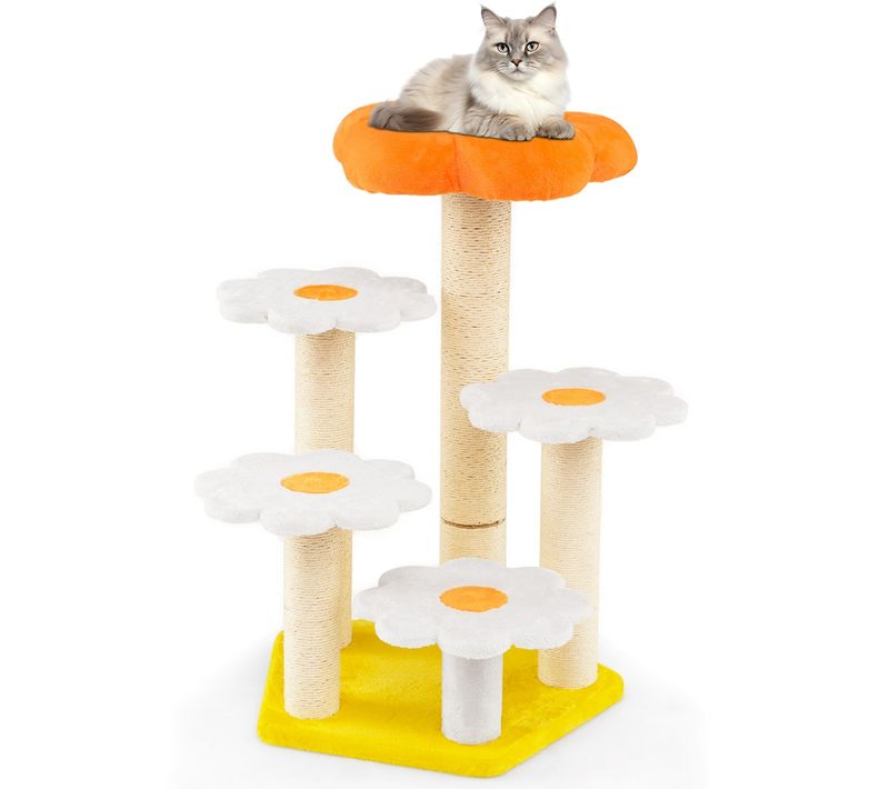Arbre à Chat Fleur Mignon Pour Chats D'intérieur Avec Perchoir En Peluche Confortable Poteaux