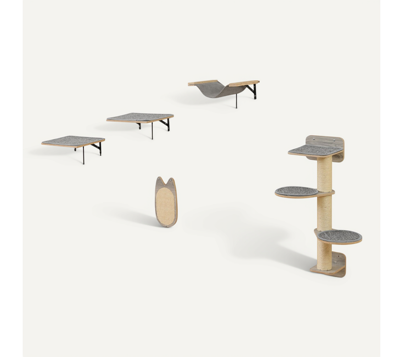 Arbre à Chat Mural Meubles Avec 4 Niveaux Hamac Planche à Griffer et Tapis 2 Plateformes De Saut