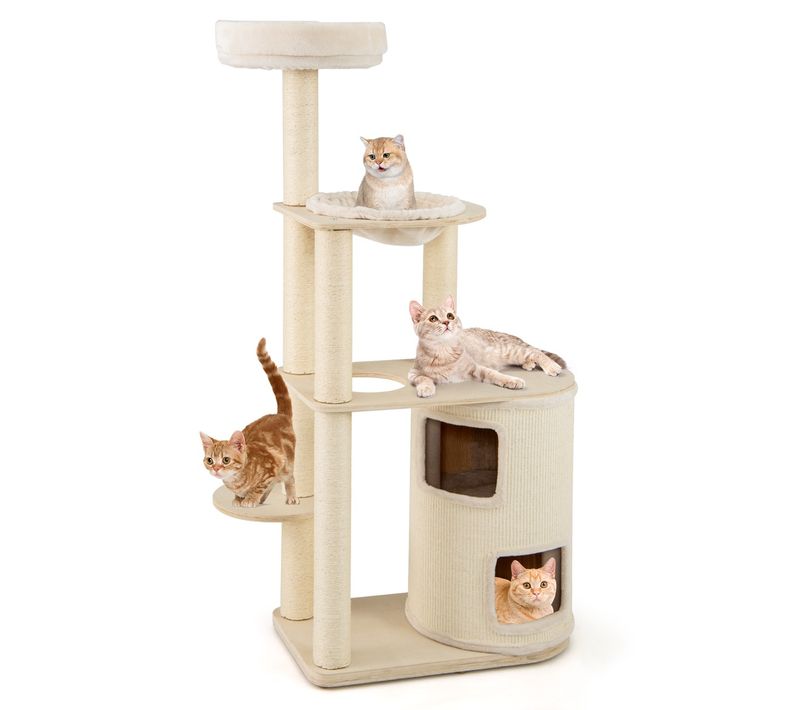 Arbre à Chats 151cm Tour Avec Condo à 2 Étages Poteaux Et Tapis De Sisal Pour Griffer Perchoir