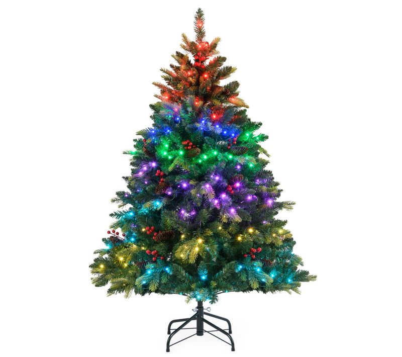 Arbre De Noël Artificiel Pré-éclairé Avec Télé Lumières Rgb Multicolores Branches En Peetpvc