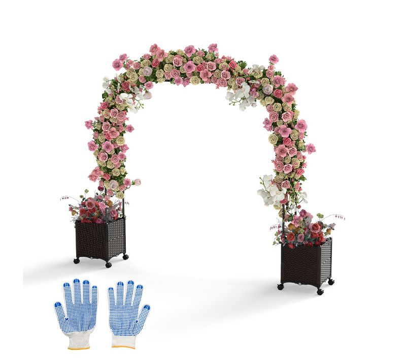 Arche De Jardin 288cm Avec 2 Bacs Jardinière Et Treillis Pergola Avec Tubes Métalliques