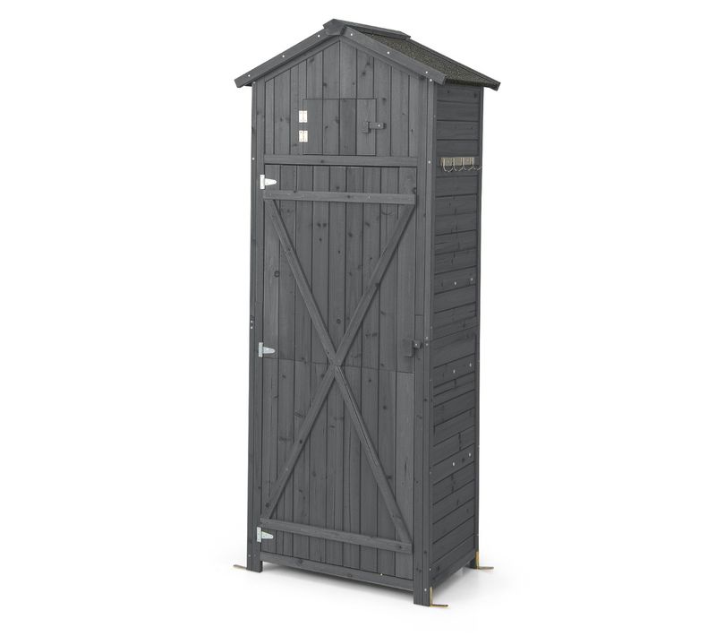 Abri à Outils Cabane à Outils Bois Imperméable Avec Table Pliable 8 Crochets 75x50x180,5cm Gris