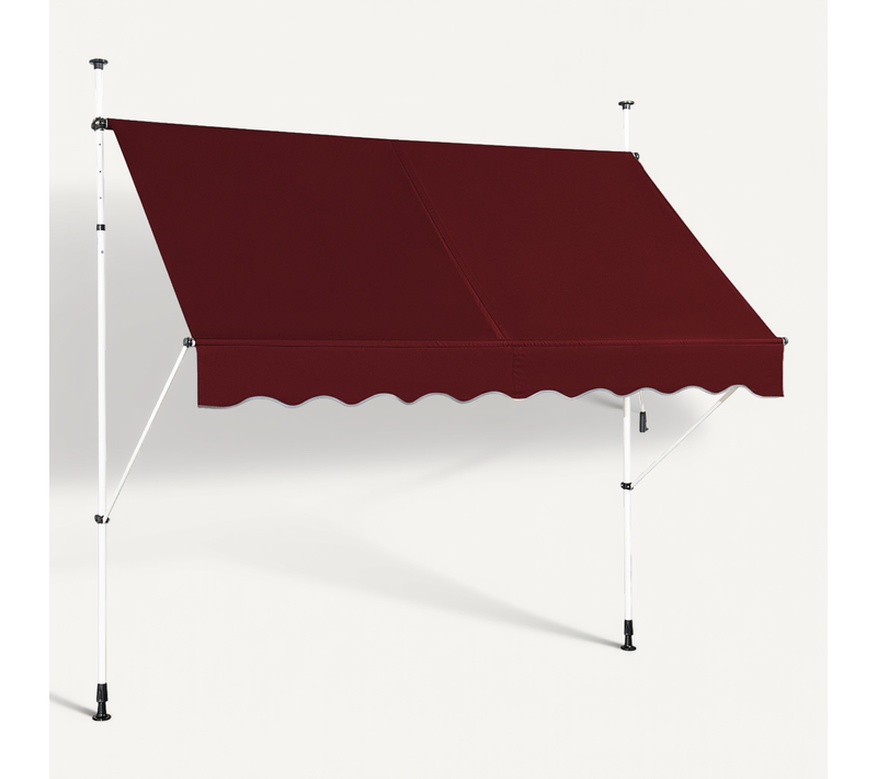 Auvent Manuel Rétractable 200cm Hauteur Réglable Store Banne Aluminium Tissu Oxford Anti Uv Rouge