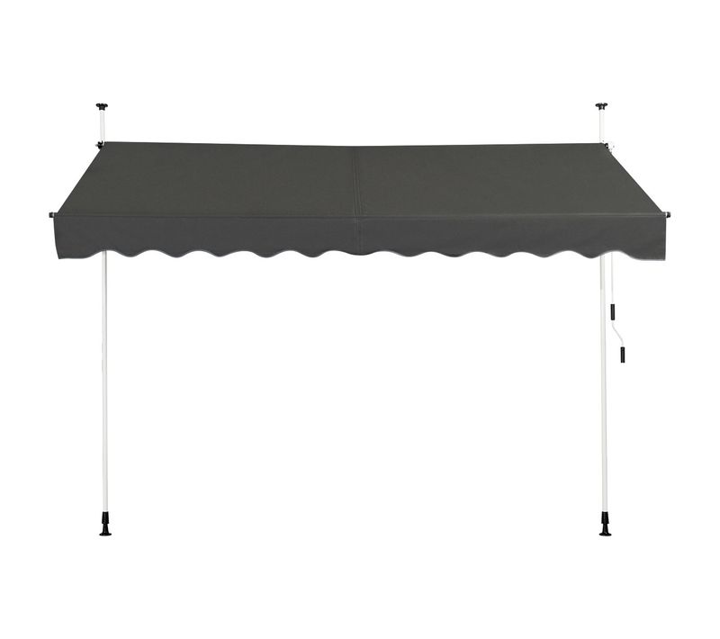 Auvent Manuel Rétractable 300cm Hauteur Réglable Store Banne Aluminium Tissu Oxford Anti Uv Gris