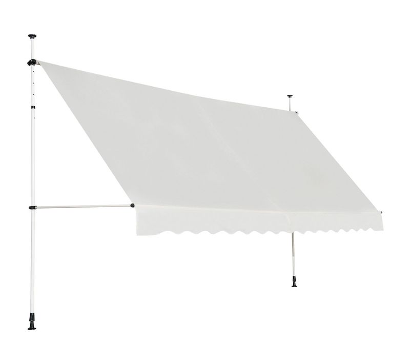 Auvent Manuel Rétractable 350cm Hauteur Réglable Store Banne Aluminium Tissu Oxford Anti Uv Beige