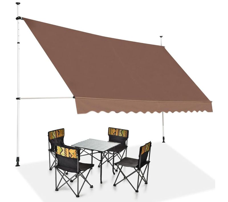 Auvent Manuel Rétractable 350cm Hauteur Réglable Store Banne Aluminium Tissu Oxford Anti Uv Café