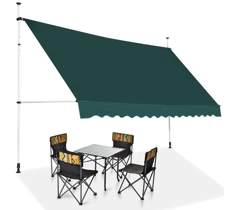Auvent Manuel Rétractable 350cm Hauteur Réglable Store Banne Aluminium Tissu Oxford Anti Uv Vert