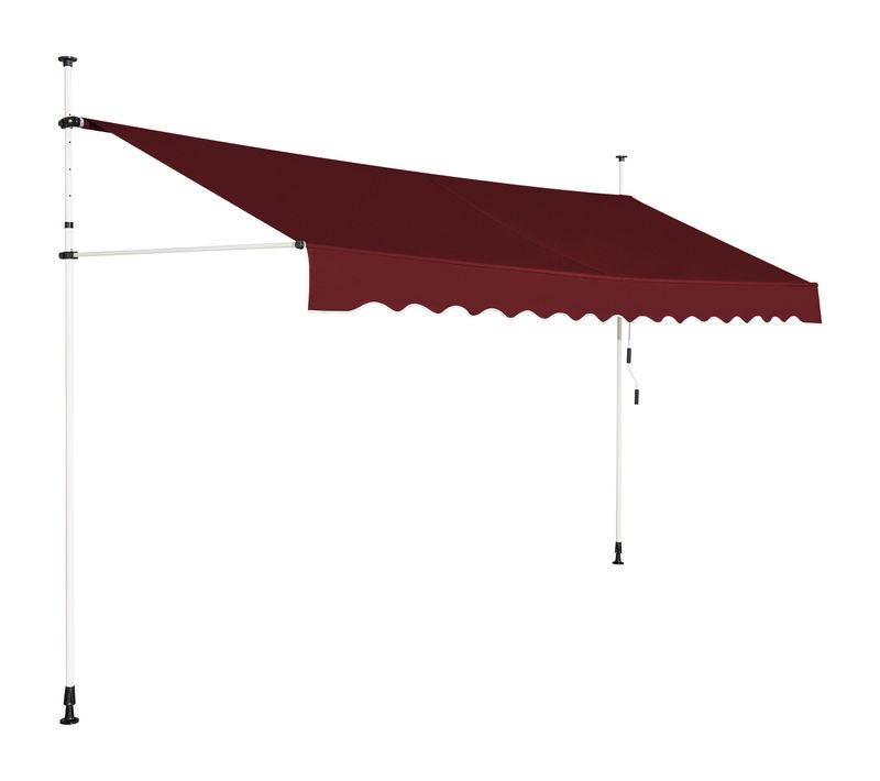 Auvent Manuel Rétractable 400cm Hauteur Réglable Store Banne Aluminium Tissu Oxford Anti Uv Rouge