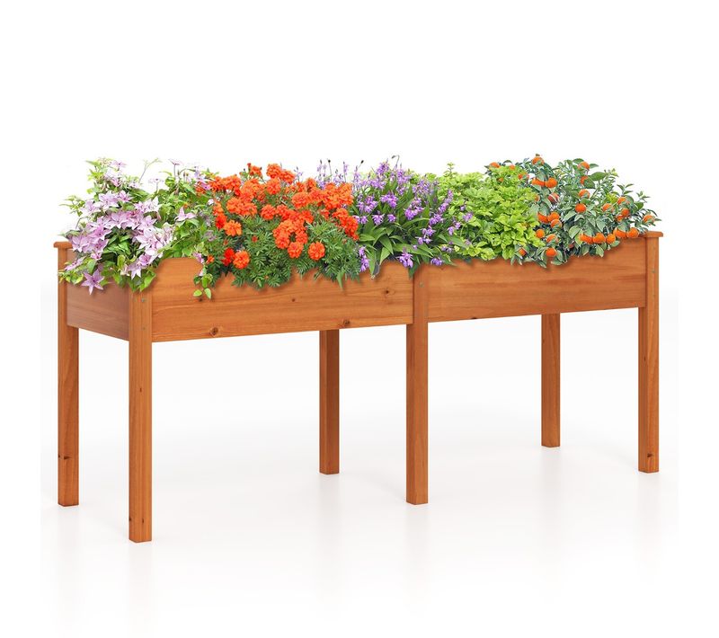 Bac De Jardin Surélevé Pour Extérieur Avec Pieds Bac à Plantes En Bois Avec Panneau Diviseur Trous