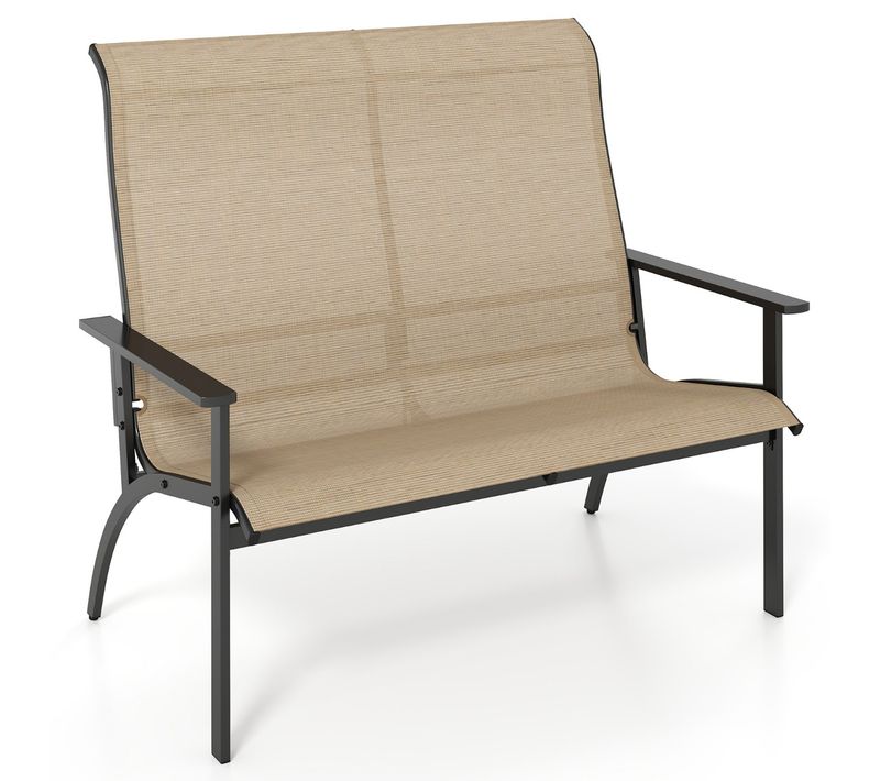 Banc D'extérieur Banc De Jardin 2 Places Avec Dossier Haut Et Accoudoirs 81x120x106 Cm Café