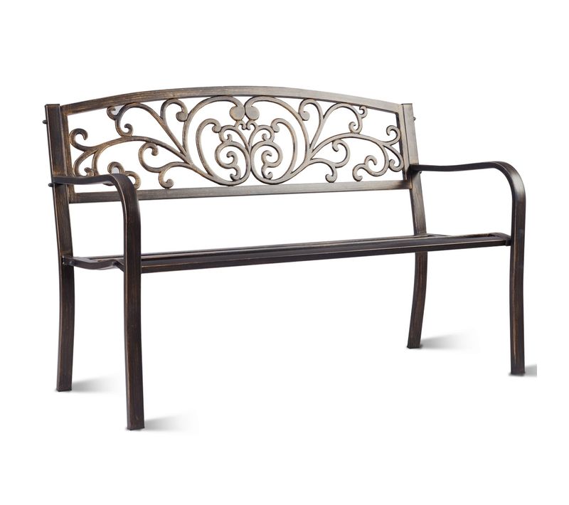Banc De Jardin En Fer Forgé Banc Dextérieur 2-3 Places En Acier Dossier 127x60x85cm Bronze