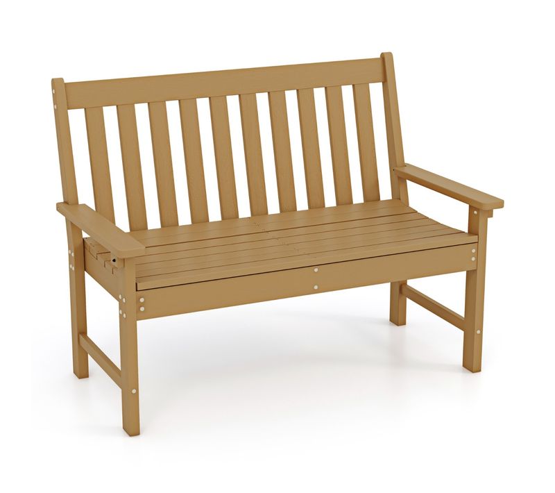 Banc De Jardin Hdpe Avec Dossier Accoudoirs 132x65x91cm Banquette Extérieur 2 Places Café