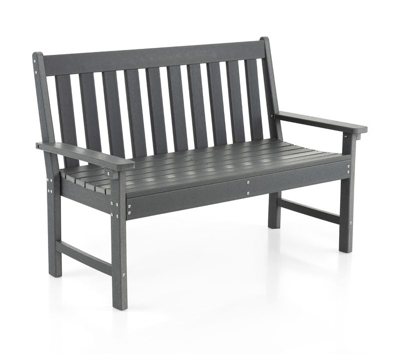 Banc De Jardin Hdpe Avec Dossier Accoudoirs 132x65x91cm Banquette Extérieur 2 Places Gris