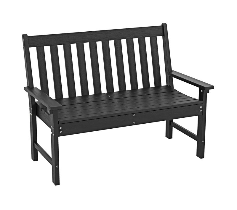Banc De Jardin Hdpe Avec Dossier Accoudoirs 132x65x91cm Banquette Extérieur 2 Places Noir