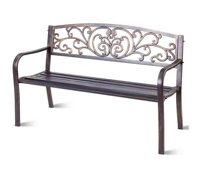 Banc De Jardin Extérieur De 127cm Banc En Métal Avec Dossier En Treillis Géométrique Accoudoirs
