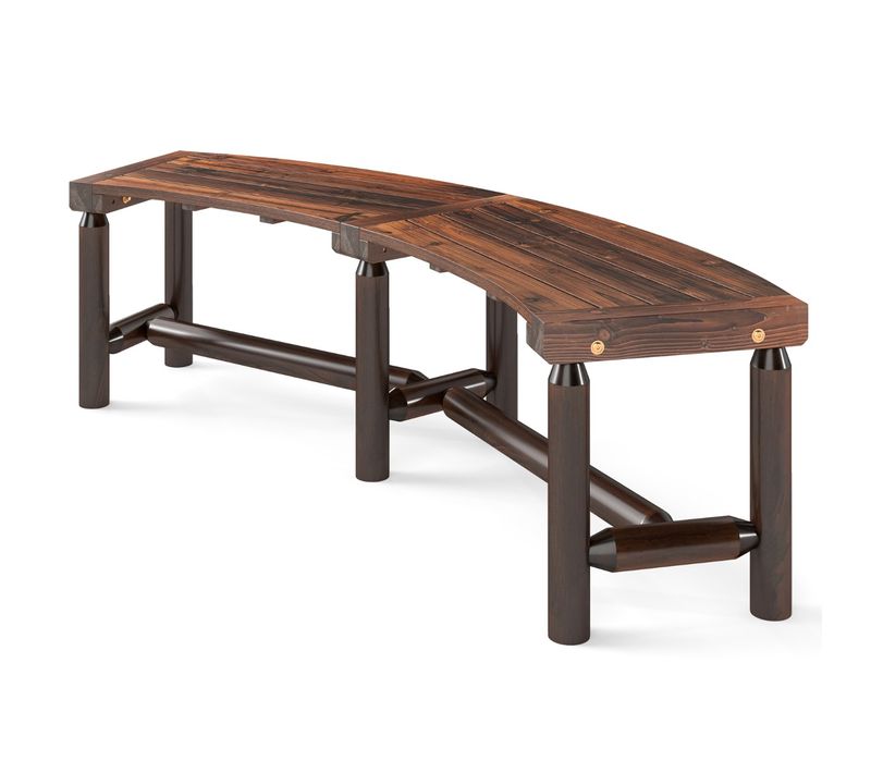 Banc De Patio Incurvé En Bois Massif Pour 2 à 3 Personnes Banc D'extérieur Sans Dossier Brun