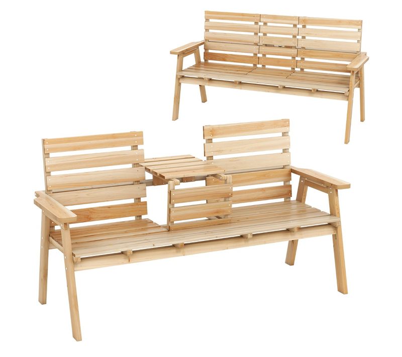 Banc D'extérieur En Bois De Sapin Avec Table Centrale Pliable Banc De Jardin Pour 2 à 3 Personnes