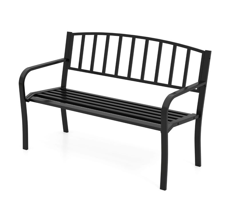 Banc Extérieur Banc De Jardin De 127cm Avec Dossier à Lattes Et Accoudoirs Incurvés