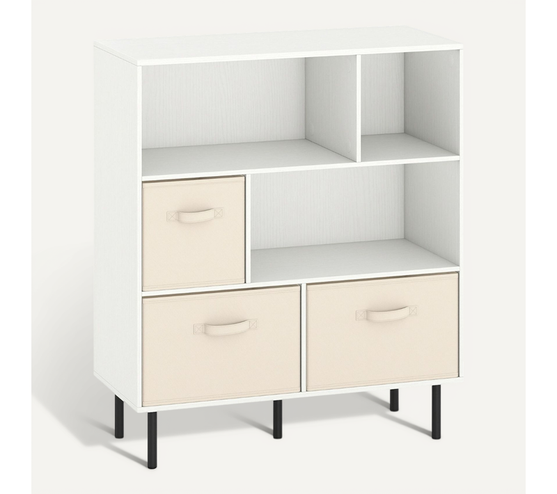 Bibliothèque Étagère 3 Niveaux Avec 3 Tiroirs Pliables Amovibles Moderne 90 X 40 X 105 Cm Blanc
