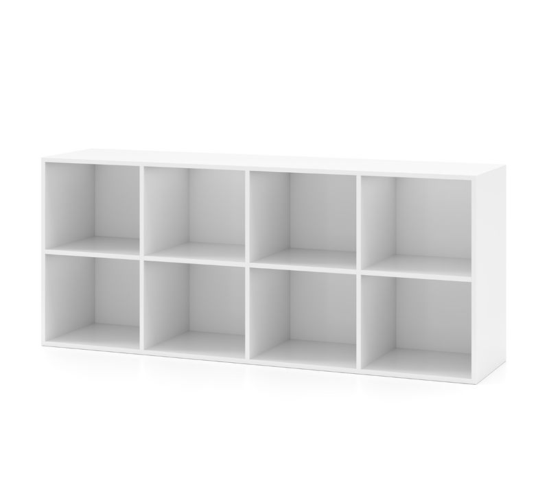 Bibliothèque D'exposition à 2 Niveaux Avec 8 Cubes Étagère De Rangement Autoportante Blanc