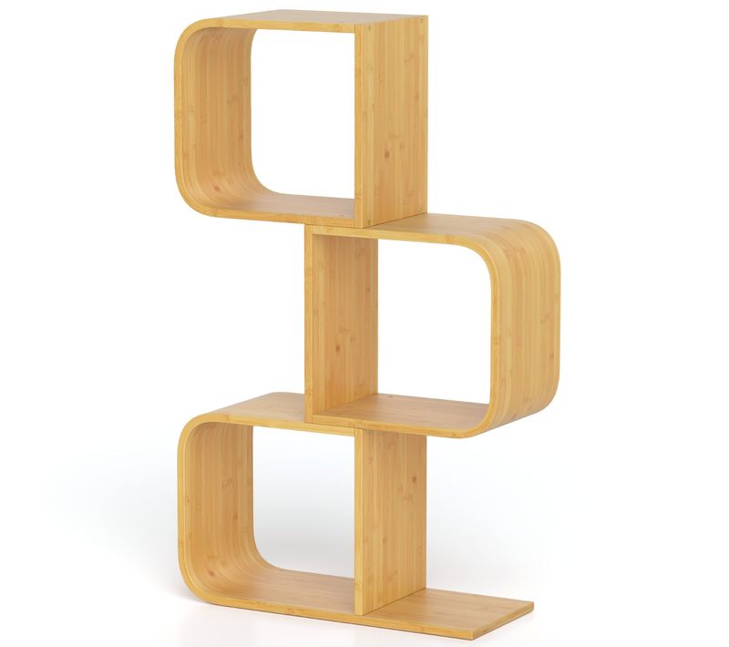 Bibliothèque à 3 Niveaux Etagère En Bambou Avec 3 Cubes Ouverts Etagère D'angle Géométrique Naturel