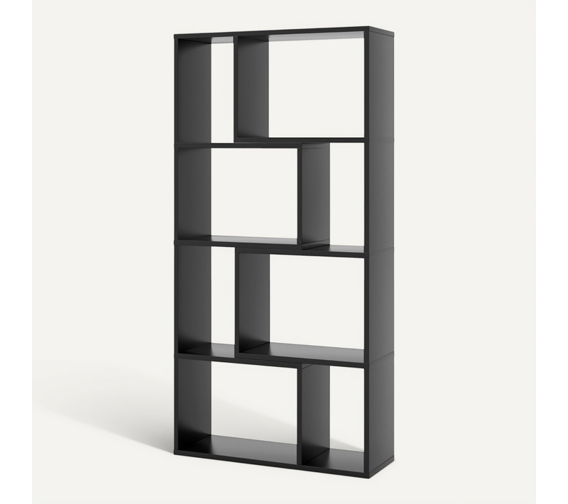Bibliothèque Géométrique à 4 Niveaux Etagères De Rangement Moderne à 8 Cases 60x20x120cm Noir