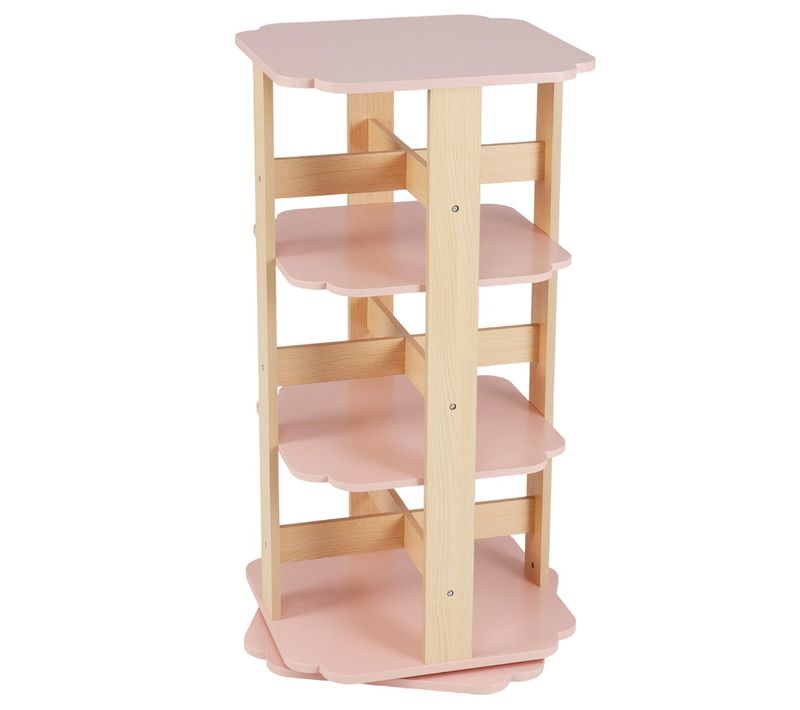 Bibliothèque Rotative Étagère à Livres Pour Enfants à 3 Niveaux 48x48x95,5cm Rose