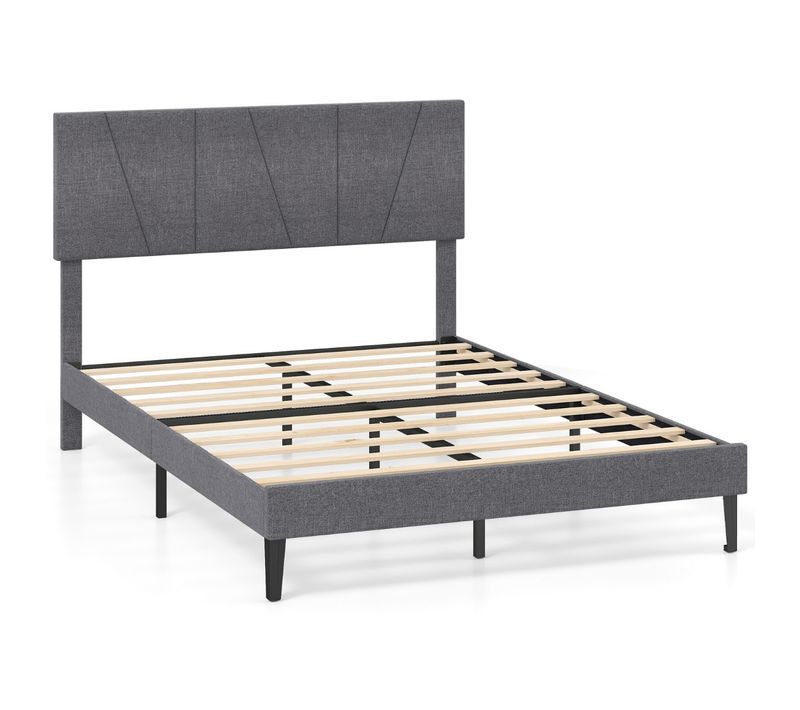 Lit Double Lit Simple Cadre De Lit Tête De Lit Géométrique Hauteur Réglable 140x200cm Gris Foncé