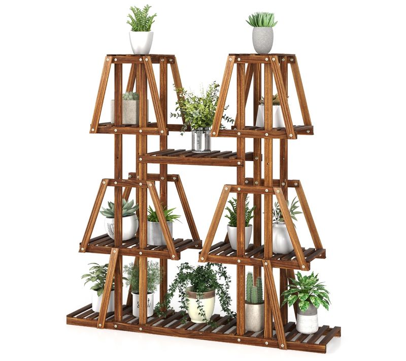 Étagère à Plantes Fleurs Pin Carbonisé Porte-plante 5 Niveaux Intérieur Extérieur 113 X 27 X 114 Cm