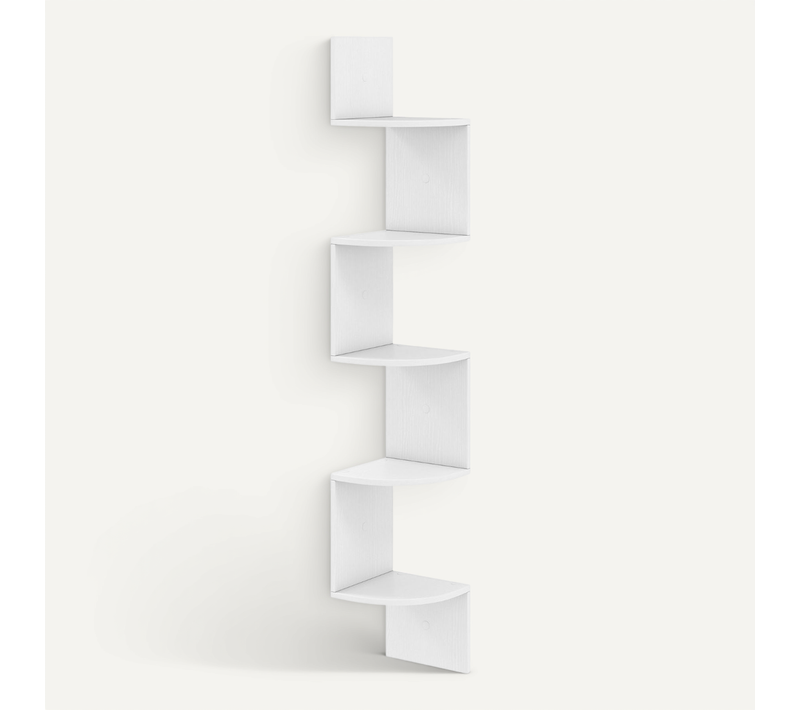 Étagère D'angle à 5 Niveaux Étagère Murale Flottante Support En Bois 20x20x126cm Moderne Blanc
